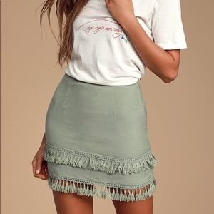Sage Green Tassel Mini Skirt
